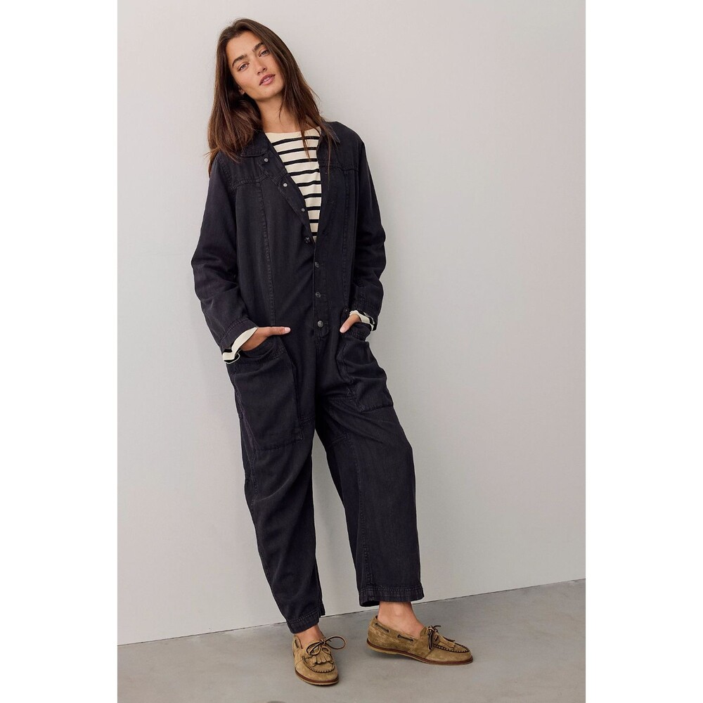 Free People We The Free Margarita Jumpsuit Utility Denim  Black Medium NEW